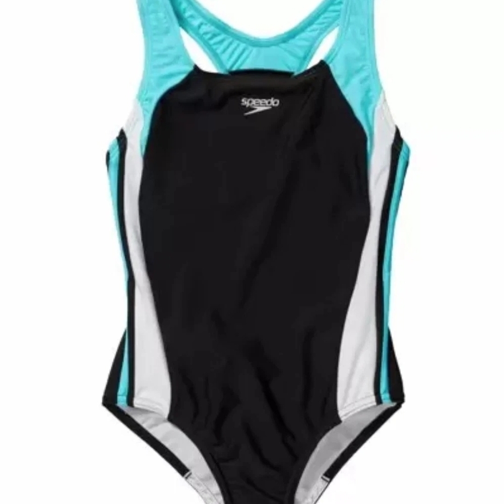 Speedo GIRLS Infinity Splice Black and Blue Swimsuit